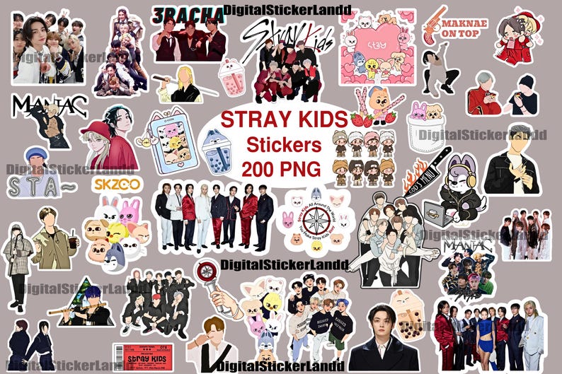 Stray Kids Stickers 200 png - digital -Bang Chan, Lee Know, Changbin, Hyunjin, Han, Felix, Seungmin, I.N.