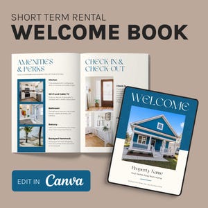 Plantilla de libro de bienvenida de Airbnb / Guía digital de Airbnb / Libro de visitas editable para alquileres de corta duración / Manual de alquileres vacacionales en casas de playa