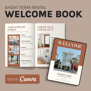 Plantilla de libro de bienvenida de Airbnb / Guía digital de Airbnb / Libro de visitas editable para alquileres de corta duración / Manual de alquileres vacacionales en casas de playa