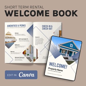 Plantilla de libro de bienvenida de Airbnb / Guía digital de Airbnb / Libro de visitas editable para alquileres de corta duración / Manual de alquileres vacacionales en casas de playa