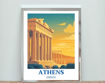 Póster de viaje de Atenas, Grecia / Arte vintage (Descarga digital)