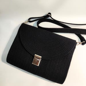 Classic Black  Bag – Handmade Cotton Crossbody Purse with Adjustable Strap, Evening Shoulder Bag