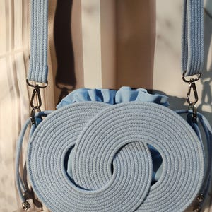 Light Blue Cotton Cord Crossbody Bag, Handmade with Drawstring Inner Pouch, Custom Color