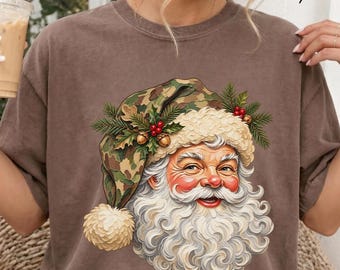 Camo Santa Shirt, Vintage Christmas Comfort Colors Tee, Hunting Santa T Shirt, Country Christmas Shirt, Outdoorsman Christmas Gift