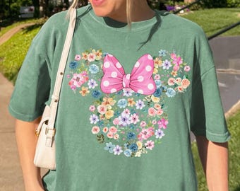 Disney Flower Minnie Shirt, Trendy Comfort Colors Mickey Shirt, Disney Garden Festival Shirt, Mickey Minnie Head Shirt, Floral Disney Shirt