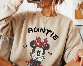 Custom Auntie Est 2026 Minnie Mouse Shirt, Disney Auntie Sweatshirt Hoodie, Personalized Year Aunt Shirt, New Aunt Gift