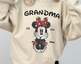 Aangepaste oma Minnie Mouse shirt, Disney oma sweatshirt hoodie, gepersonaliseerd shirt est jaar, cadeau voor moeder, optionele datum
