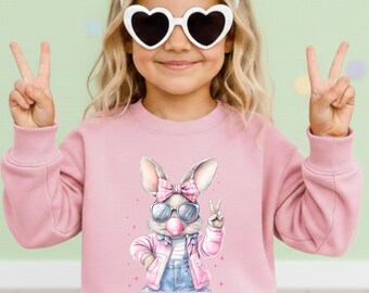 Girls Easter Shirt, Bubblegum Bunny Easter Sweatshirt, Coquette Easter TShirt, Toddler Easter Outfit, Easter Granddaughter Gift