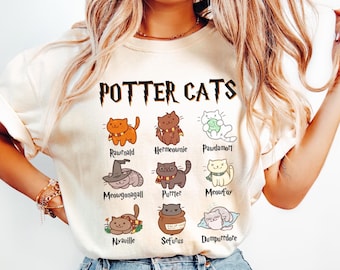 Comfort Colors Potter Cats Shirt: Funny Wizard Cat Lover Tee