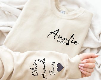 Sudadera personalizada para tía: nombres personalizados para sobrinos y sobrinas, sudadera y sudadera con capucha para revelar el embarazo.