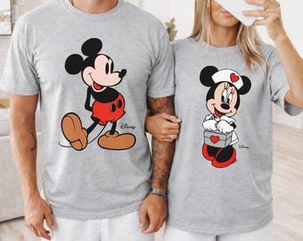 Camiseta retro de Mickey Mouse, sudadera clásica de pareja de Disney Mickey y Minnie Mouse, camiseta a juego de pareja de Disney, camiseta de Disneyland