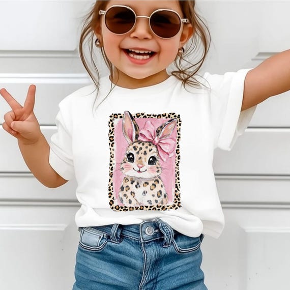 Easter Leopard Bunny Shirt, Cute Spring Graphic Tee, Brushstroke Bunny Shirt Toodler Easter Gift, Coquette Bow Easter Shirt Happy Easter Day