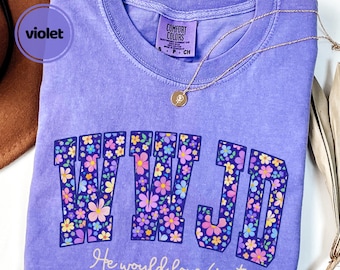 Camiseta Comfort Colors WWJD con estampado floral, ropa de fe cristiana, camiseta religiosa