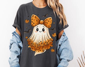 Preppy Ghost Comfort Colors Shirt: Spooky Leopard Coquette Halloween Tee