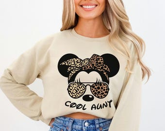 Leopard Minnie Mouse Aunt Sweatshirt, Disney Family Vacation