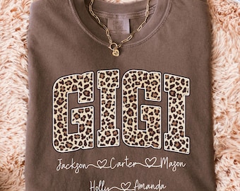 Comfort Colors® Leopard Print Gigi Shirt with Grandkids Names