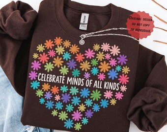 Sudadera floral con estampado de neurodiversidad, aceptación del autismo, regalo para profesor de educación especial