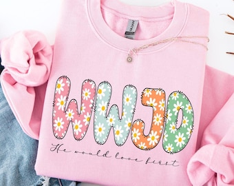 WWJD Sweatshirt for Women, Christian Sweater, Religious Gift for Her, Walk Like Jesus, Bible Verse Shirt, Trendy Faith Graphic Tee, Floral