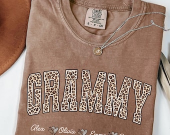 Comfort Colors® Leopard Grammy Shirt with Custom Grandkids Names