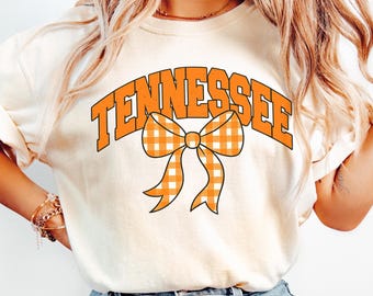 Preppy Tennessee Checkerboard Tee: Orange & White Coquette Top