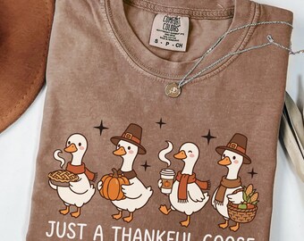 Thanksgiving Goose Comfort Colors Shirt Thankful Fall Cozy Tshirt Funny Cute Pumpkin Spice T-shirt Coffee Weather Leaves Tee Gift For Mom