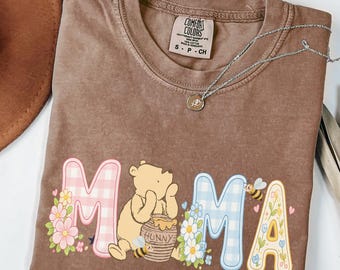 Comfort Colors Garment-Dyed Mama Shirt, Winnie the Pooh Honey Pot Graphic Tee