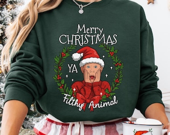 Merry Christmas Ya Filthy Animal Sweatshirt, Home Alone Shirt, Christmas Saying, Christmas Gift, Kevin Tee, Holdiay T-shirt