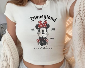 Retro Brushstroke Minnie Mouse Baby Tee, Disneyland 1955 Crop Top