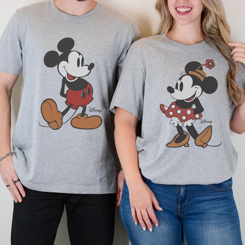 Retro Mickey Mouse Shirt, Disney Mickey Minnie Mouse Classic Pose Couple Shirt Disney Couple Matching Shirt Sweatshirt Hoodie Disneyland Tee image 4