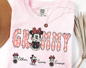 Personalized Grammy Comfort Colors T-Shirt, Minnie Mouse Grandkids Names Tee