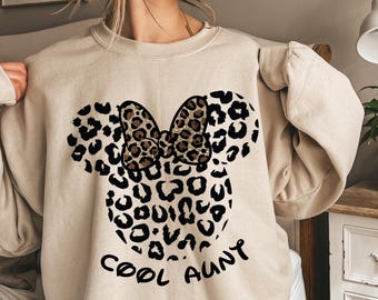 Leopard Minnie Mouse Aunt Sweatshirt, Disney Family Vacation