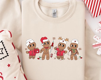 Gingerbread Nurse Christmas Sweatshirt, Holiday RN Gift