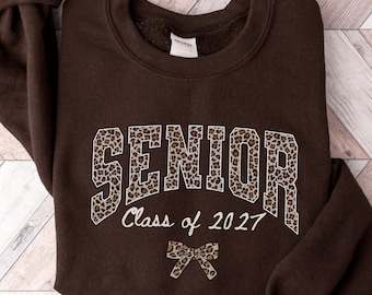 Senior 2027 Leopard Shirt, Class of 2027 Sweatshirt, Graduation Hoodie, Senior Year Crewneck, Leopard Print Graduation Gift