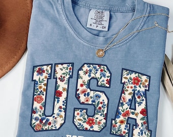 Floral USA Est 1776 Shirt, Floral Patriotic USA Tee, 4th of July Shirt Women, Independence Day Memorial Day Shirt, Patriotic Women Floral