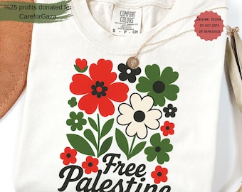 Comfort Colors Free Palestine Shirt: Boho Floral Protest Tee