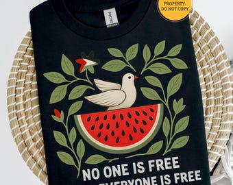 Free Palestine Hoodie, Dove and Olive Branch Gaza Tee, Watermelon Colors Peace Top