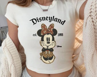 Minnie Mouse Baby Tee, Leopard Minnie Shirt, Y2K Baby T Shirt, Leopard Bow Tee, Cute Disney Shirt, Retro Minnie Top, Coquette Baby Tee