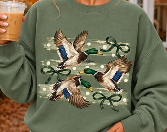 Mallard Duck Sweatshirt, Vintage Duck Hoodie, Duck Hunting Shirt, Coquette Bow Sweatshirt, Waterfowl Hoodie, Duck Hunter Gift for Her