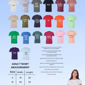 May include: A product image showcasing a variety of Gildan T-shirts in various colors, including white, black, and red. The image also displays a size chart with measurements in inches, and fabric details. A woman is wearing a white t-shirt.