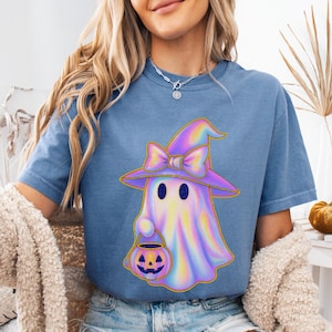 Iridescent Ghost Pumpkin Shirt: Coquette Halloween Tee