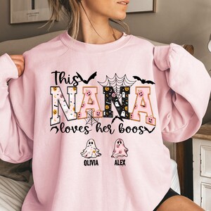 Sudadera de Halloween personalizada "Esta abuela ama a sus pequeños" - Nombres personalizados para niños