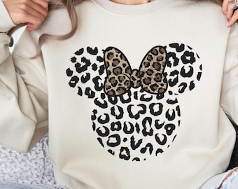 Leopard Minnie Mouse Shirt, Cute Disney Vacation Sweatshirt, Mickey Family Shirt, Animal Print Minnie Shirt, Magical Trip Outfit