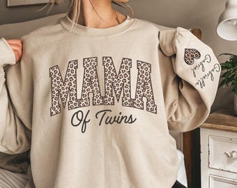 Leopard Mama of Twins Sweatshirt Shirt Hoodie, Personalized Twins Mom Shirt