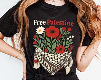 Comfort Colors Free Palestine Shirt – Floral Kefiyyeh Design