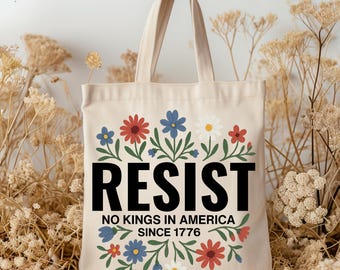 No Kings in America Tote Bag: Retro Floral Resist Canvas