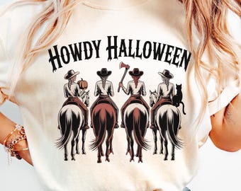 Camiseta de Halloween de Hello: Camiseta espeluznante de vaquera occidental