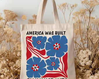 America Was Built By Immigrants Tote Bag: Retro Floral Resist Canvas