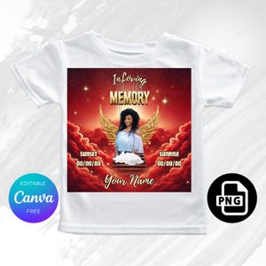 In Loving Memory PNG, Red & Gold Heaven’s Stairway Memorial Background, Canva RIP Memorial T-Shirt