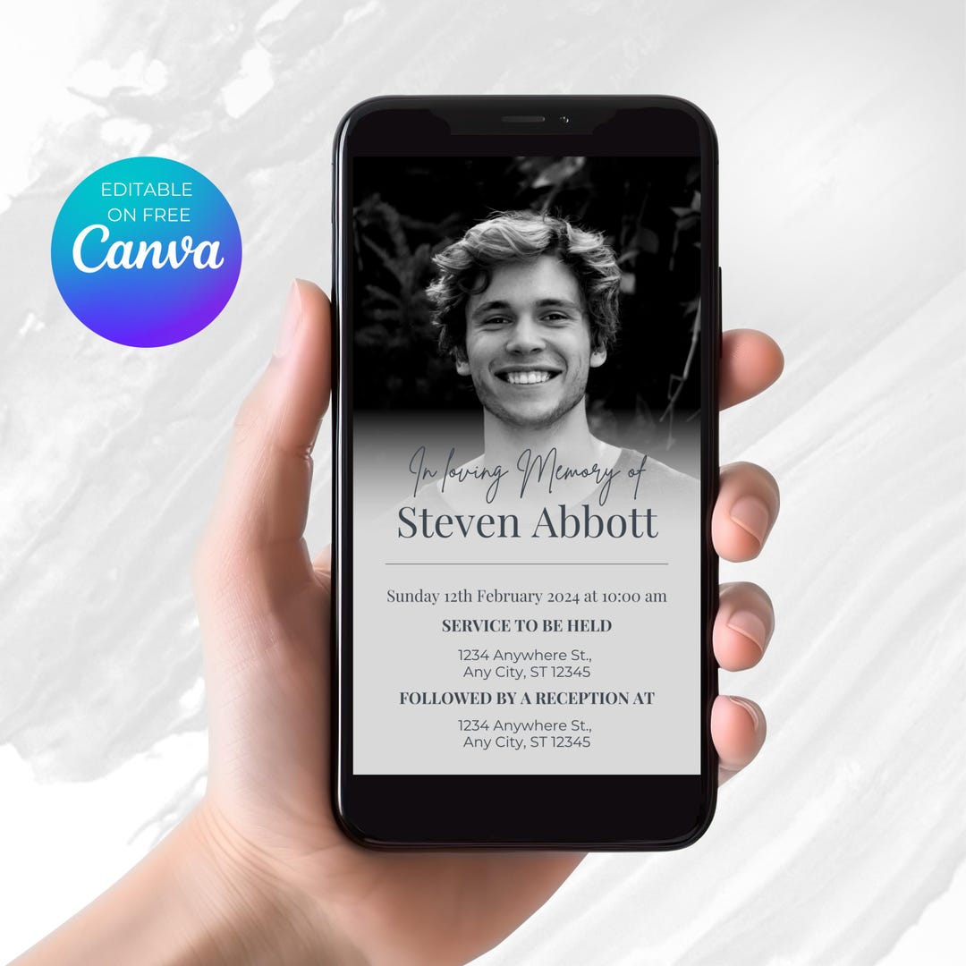 Editable Funeral Announcement, Obituary Template, Digital Memorial