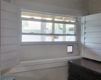Custom White PVC Cat Door Window Insert, Lockable Cat Flap, Catio Access (Vertical/Horizontal)